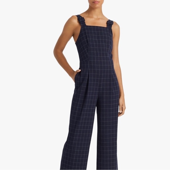 Club Monaco Pants - Club Monaco Pants, Jumpsuit Navy Blue Plaid Color with Checkered Print Size 00